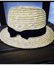 黑色蝴蝶節編織草帽(キャップ)