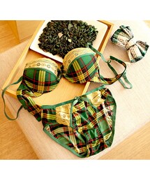 タータンチェックレースブラセット(ブラ&ショーツ)