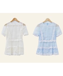 甜美氣息格紋玻璃紗上衣(その他トップス)