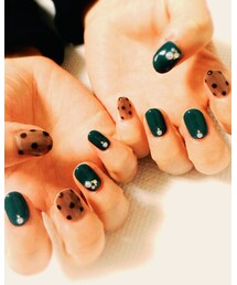 Nail♡ | カーキとシースルーのドット柄💕(ハンドケア/ハンドクリーム)