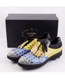 PRADAプラダ[スタッズ宝飾ゴルフシューズ/9]美品(ドレスシューズ)
