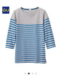 GU | （GU）ボーダーボートネックＴ（７分袖）
(Tシャツ/カットソー)