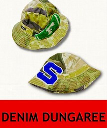 DENIM DUNGAREE | 迷彩のクレイジーパターン ワッペン付き(ハット)