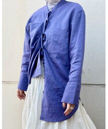 GU | リネンブレンドバンドカラーシャツ 75 PURPLE(シャツ/ブラウス)