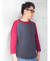 BLUCO WORK GARMENT | BLUCO WORK GARMENT  OL-703 ラグラン七部シャツ へザーグレー/バーガンディ(Tシャツ/カットソー)