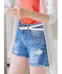 ダメージカットショートデニムパンツ(デニムパンツ)