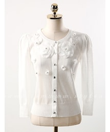 フラワーモチーフ７分袖カーディガン(カーディガン/ボレロ)