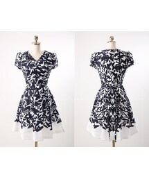 ネイビーフローラルフレアワンピース(ワンピース)