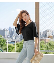 クールタッチフレアスリーブラウンドT(Tシャツ/カットソー)