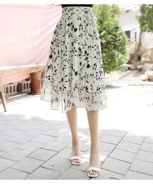 フラワープリントシフォンフレアスカート(スカート)