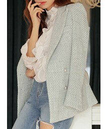 パールボタンツイードテーラードジャケット(テーラードジャケット)