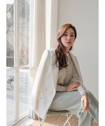 パールボタンツイードテーラードジャケット(テーラードジャケット)