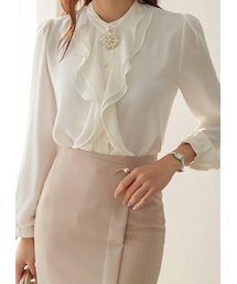 パールボタンラッフルブラウス(シャツ/ブラウス)