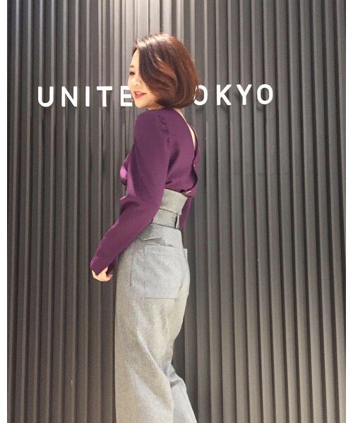UNITED TOKYO】ヘリンボーンテトラベルトパンツ グレー - カジュアルパンツ