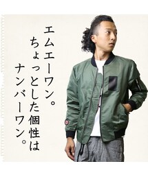 メンズ　フェイクレザーパッチ付MA-1(ミリタリージャケット)