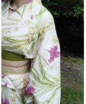 淡い黄色／アヤメ×クレマチス柄の「水着/着物・浴衣(浴衣)」