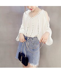 ＡＮＤＪ | 肩開きレース切替シフォンブラウス(シャツ/ブラウス)