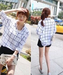 淘寶 (三角衣櫃) | 黑白格仔麻布恤衫外套(その他アウター)