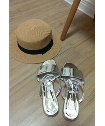 銀色寬版涼鞋(サンダル)