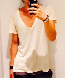 Pledge | Vネックの無地Ｔ シロ(Tシャツ/カットソー)