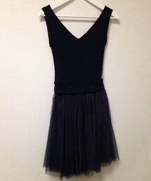 FRAY I.D | ニット×チュールドッキングOP(Navy)(ワンピース)