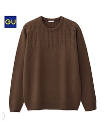 GU | ケーブルコンビクルーネックセーター（長袖）(ニット/セーター)