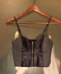 H&M | 皮革拼接短版馬ㄐㄧㄚˇ(チューブトップ)