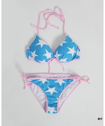 ブルーベースのホワイトスター柄ビキニ(水着)