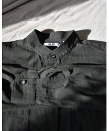 UNIQLO  U | ワイドフィットスタンドカラーストライプシャツ/08darkgray / S size(シャツ/ブラウス)