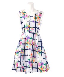 Cherry Ann | チェックフラワーフレアワンピース(ワンピース)