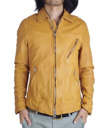 SEVESKIG SHEEPSKIN S-RIDERS JACKET YELLOW(ライダースジャケット)