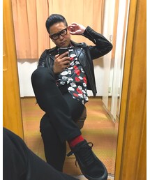 🔸赤黒ギャルソンシャツコーデ🐷✨ | 🔸ギャルソン総柄チンピラシャツコーデ🐷✨(その他)