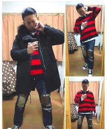 🔸前前回の赤黒ボーダーニット投稿😎‼️ | 🔸腹黒ブラックモッズコート✨(その他)