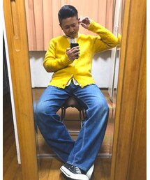 🔸カート風ペインターパンツコーデ😎✨ | 🔸幸せの黄色いモヘアカーディガン×総柄シャツ(その他)