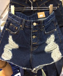 mstory | 4扣高腰牛仔短褲(デニムパンツ)
