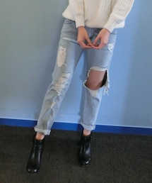 ️mstory | 淺色刷破哈倫褲(デニムパンツ)