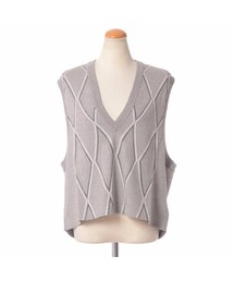 Maison Margiela | メゾン マルタンマルジェラ (Maison Martin Margiela) アーガイルノースリーブニットセーター ウール グレー(ベスト)