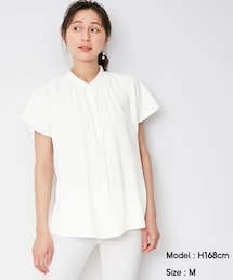 GU | エアリーバンドカラーシャツ〔半袖〕(トップス)