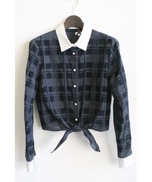 「AULA AILA」アウラ アイラ　LAWNチェックシャツ＜ブラック＞(トップス)