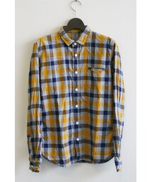 「Influence」インフルエンス　トップ糸チェックミニ衿ワイヤーシャツ＜イエロー＞(トップス)