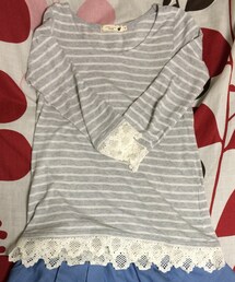 earth music&ecology | レース付きボーダーTシャツ(Tシャツ/カットソー)