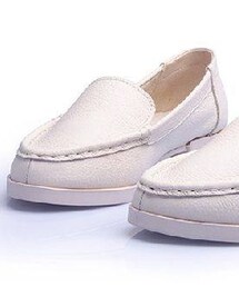 ［雜］真皮平底尖頭鞋*米白(モカシン/デッキシューズ)