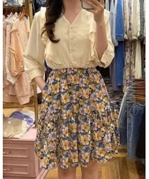 Lady Closet | Lady Closet 黃色荷葉襯衫碎花裙洋裝(シャツワンピース)