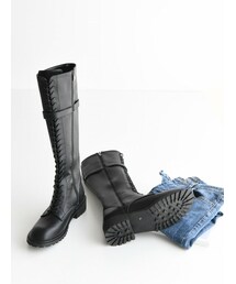 裏ファーレースアップロングブーツ(ブーツ)