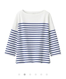 無印良品 | 太番手天竺編みボートネック七分袖Ｔシャツ（パネル） 婦人ＸＳ～Ｓ・ブルーボーダー(Tシャツ/カットソー)