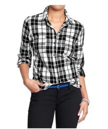 OLD NAVY | Old Navy Women's Plaid Flannel Shirt in Black/White Plaid(シャツ/ブラウス)