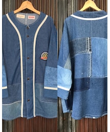 masterkey | GO!DON別注-BB Re ☆Denim     VintageのOVERALL＋６ozのデニムのミックスで制作したドルマンスリーブのBASEBALL  SHIRTS. ライトオンスのデニムを使用しているので落ち感も有り、デニムの無骨な感じと今っぽさのダブルパンチです。 勿論こちらも全て１点ものです！！！(シャツ/ブラウス)