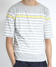 Beno パネルボーダー5分袖カットソー a-1211(Tシャツ/カットソー)