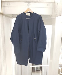 banal chic bizarre | ノーカラーロングブルゾン。紺。薄手。(ノーカラージャケット)