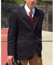 制服はデニム❤️ | 三男高校、桃太郎ジーンズのデニジャケとチノパン🌸(その他)